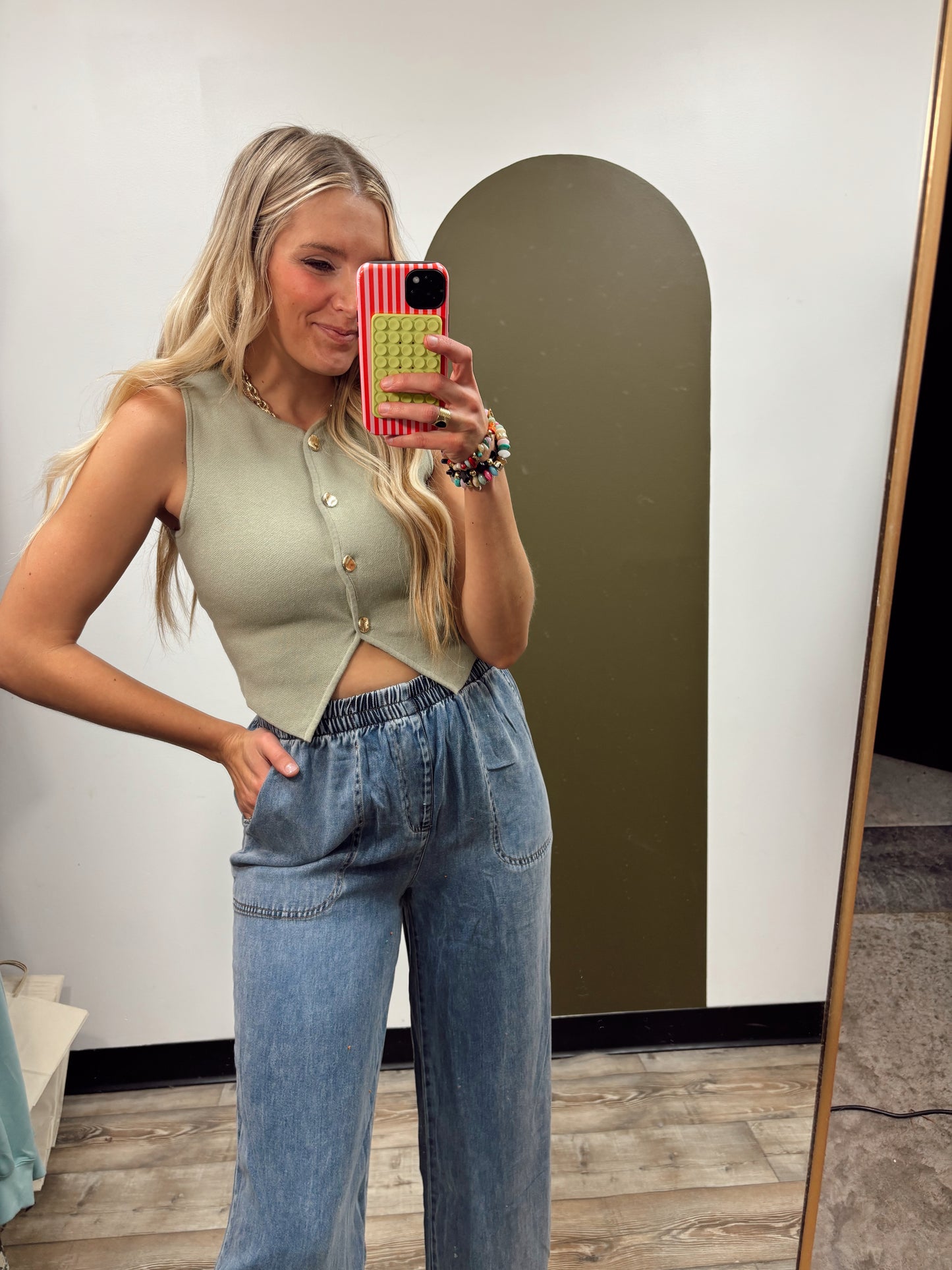 Kerri Knit Button Vest (Sage)