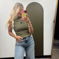 Dorothy Mock Neck Stripe Top (Olive)