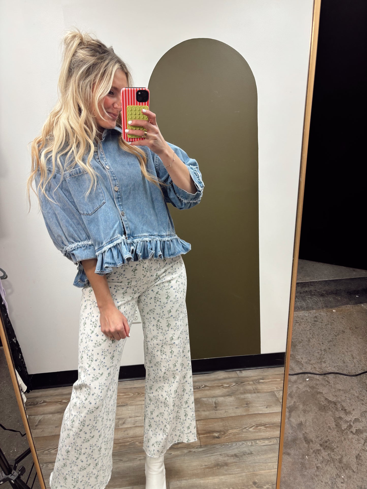 Ruffle Hem Denim Top