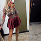 Fall Whimsy Satin Skort (Burgundy)
