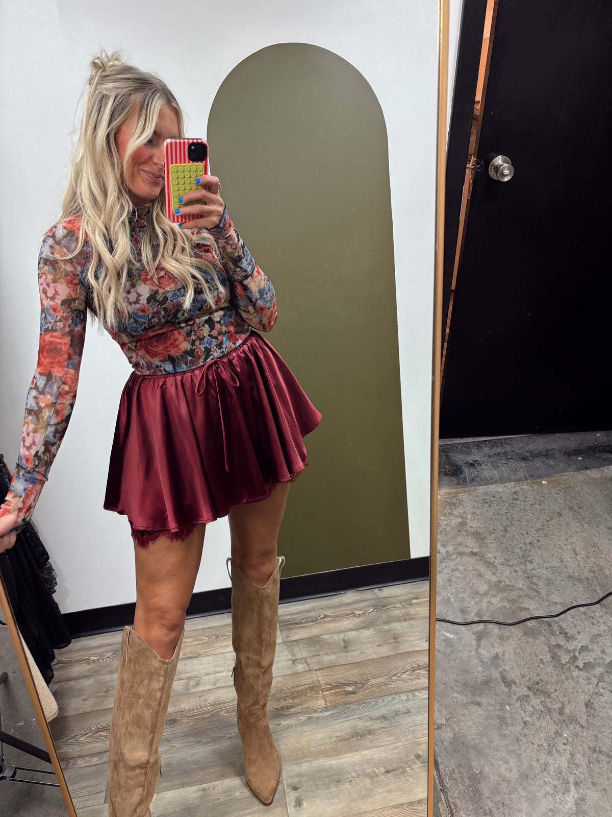 Fall Whimsy Satin Skort (Burgundy)