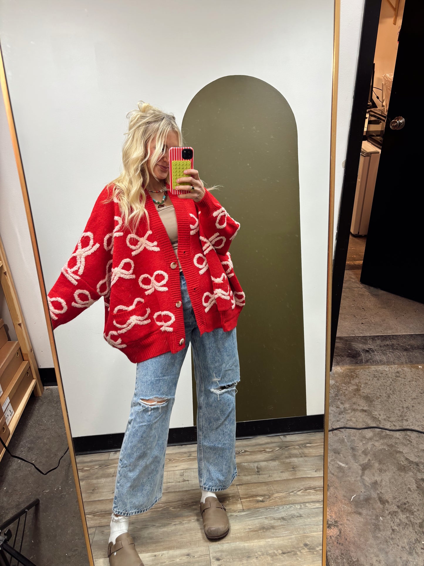 Bow Tied Sweater Cardigan (Red)