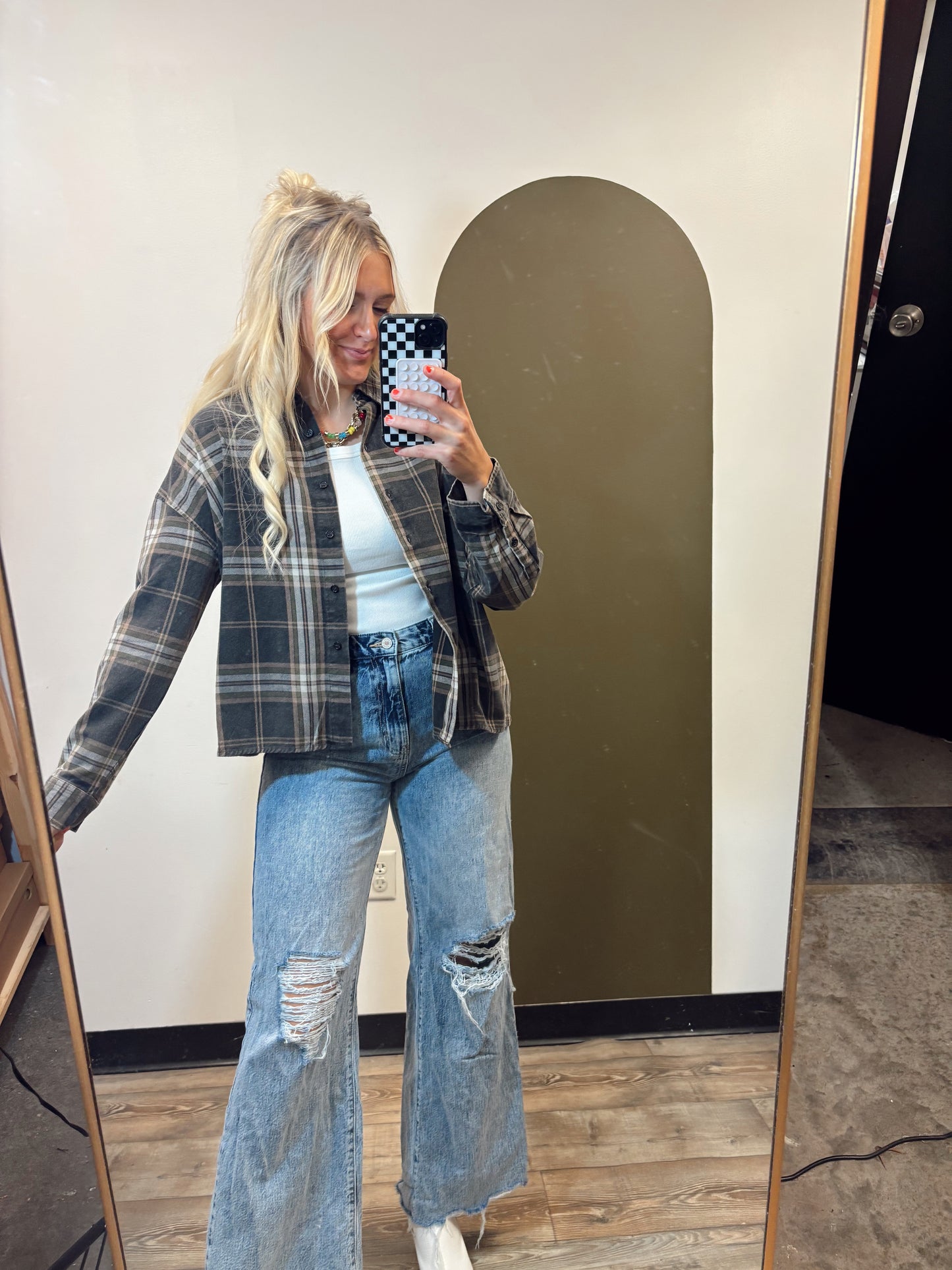 Box Car Plaid Top (Black)