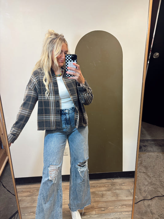 Box Car Plaid Top (Black)