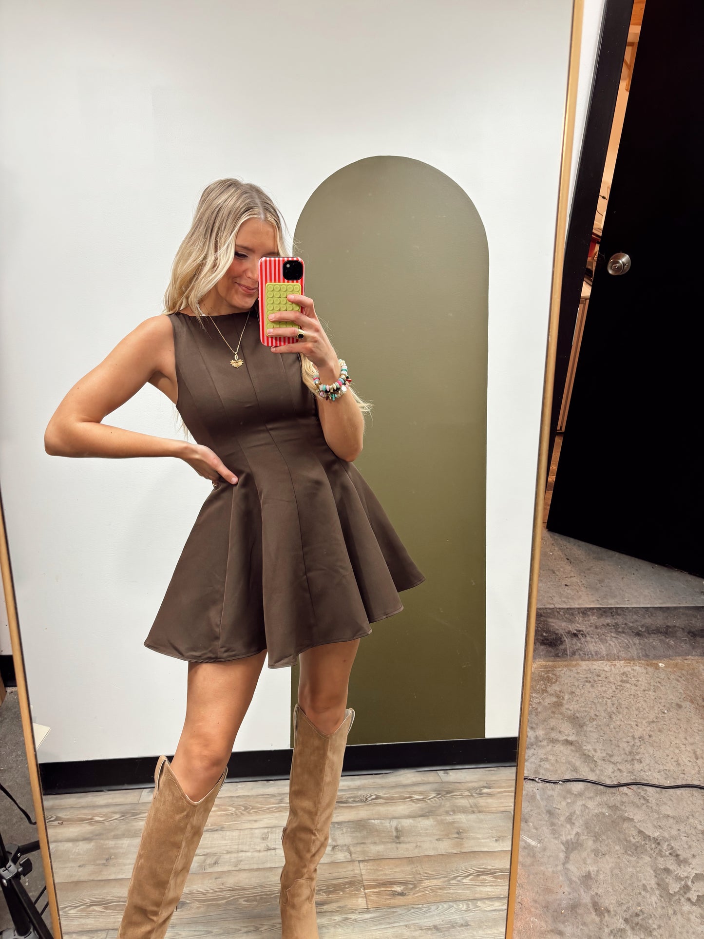 Eden Flare Dress (Brown)