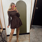 Stephany Off Shoulder Dress (Brown)