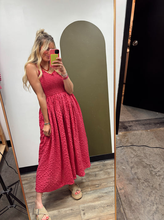 Chelsea Gingham Maxi Dress (Cherry)