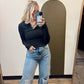 Ribbed Henley Top (Black)