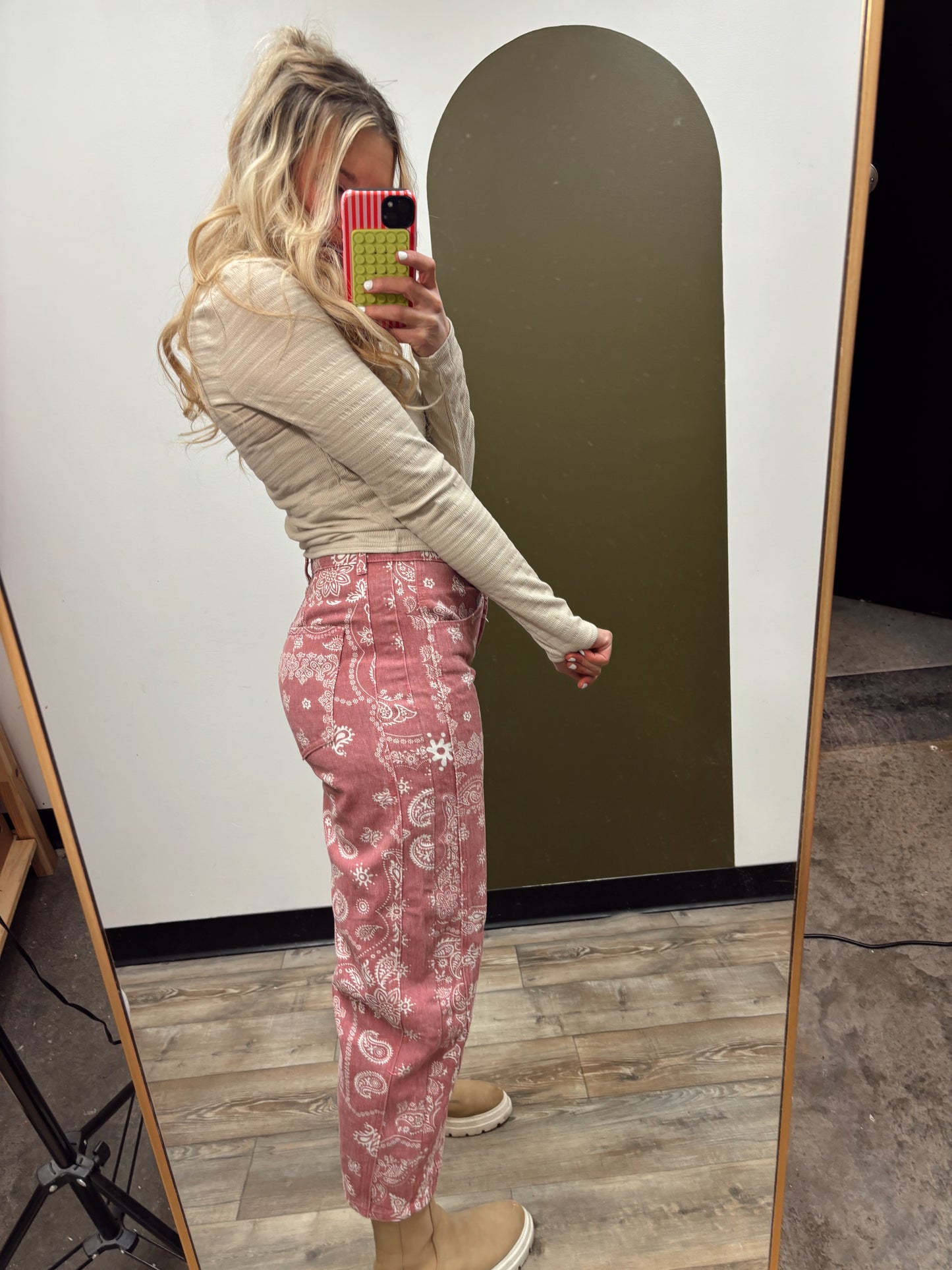 Printed Paisley Denim Pant (Pink)