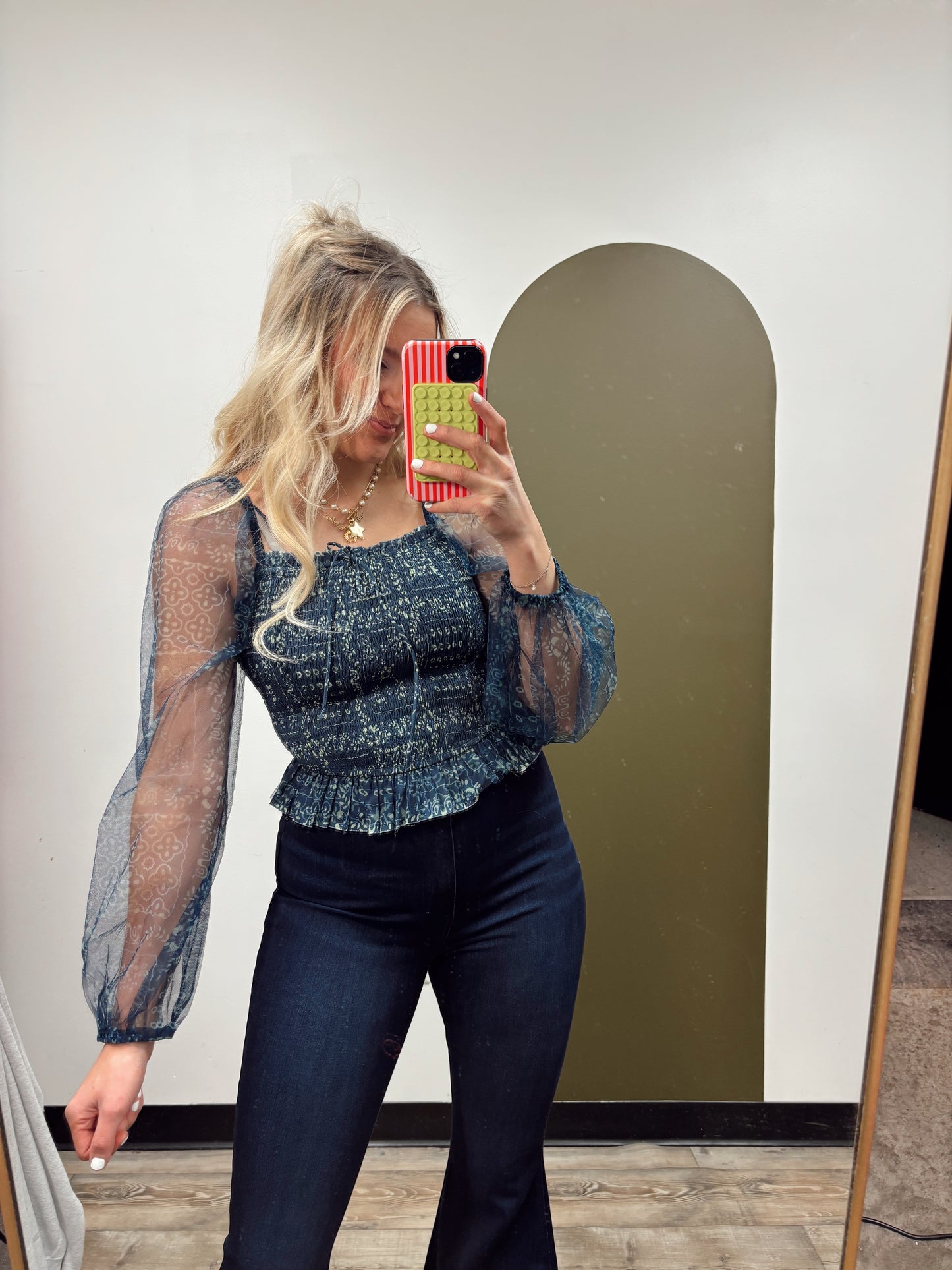 Zoey Smocked Top (Navy)