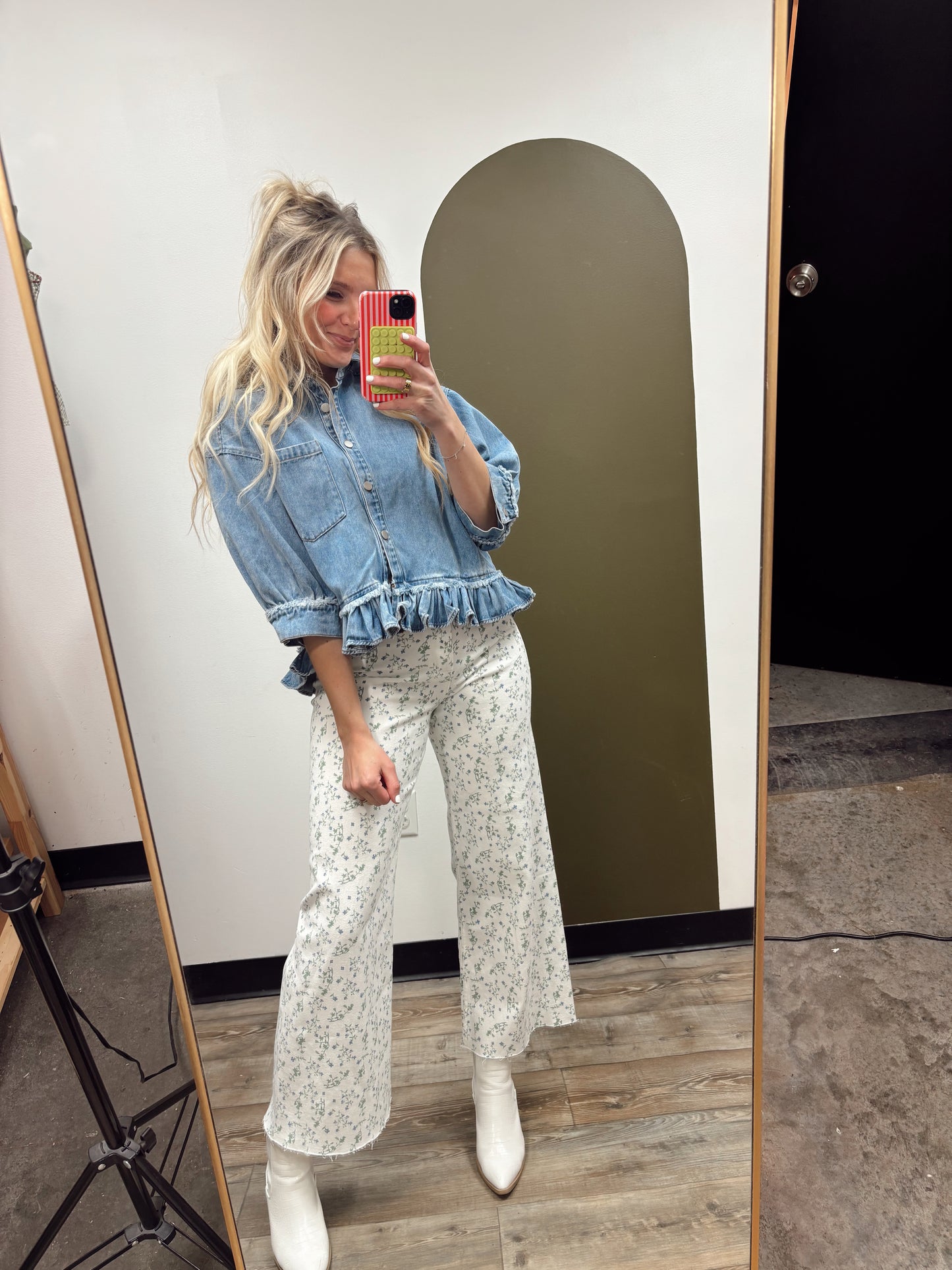 Ruffle Hem Denim Top