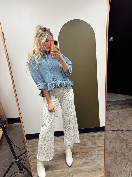 Ruffle Hem Denim Top