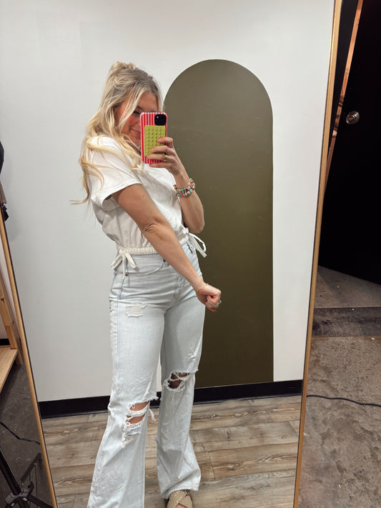 Side Tie Crew Tee (White)