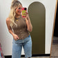 Button And Rib Tank (Brown)