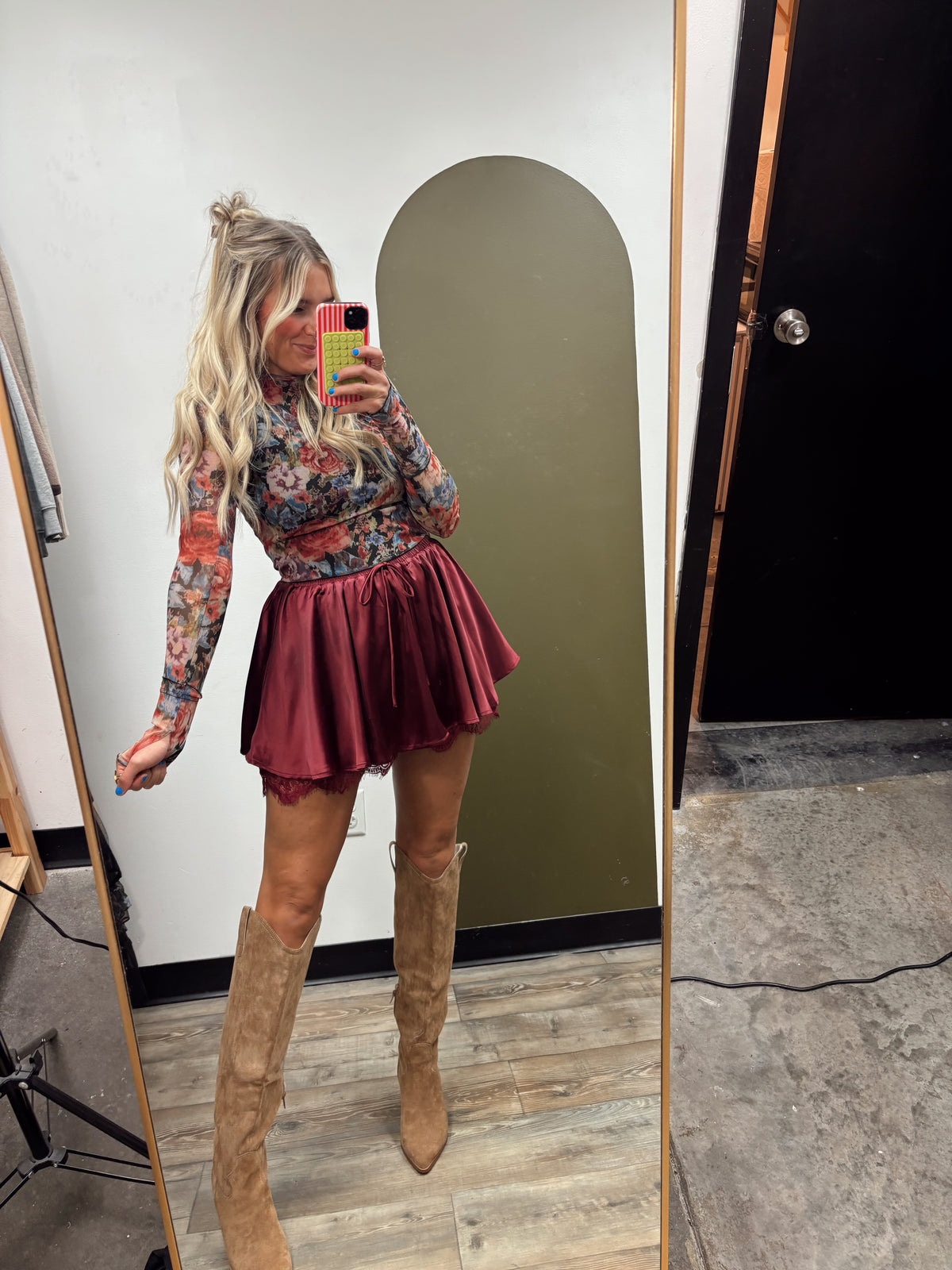 Fall Whimsy Satin Skort (Burgundy)