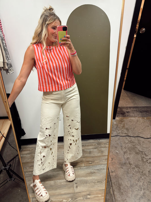 Laser Embroidered Pant (Cream)