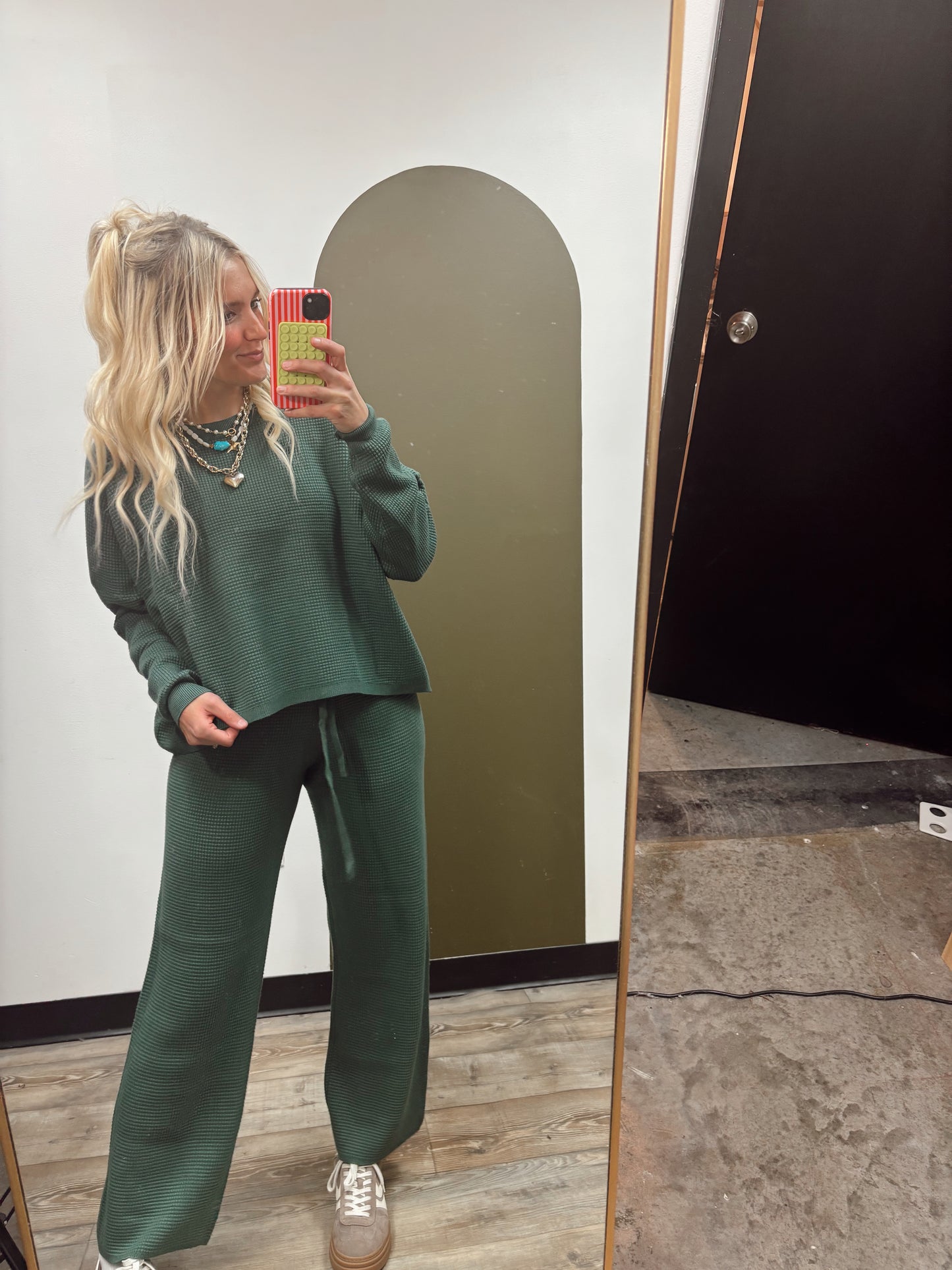 Rosy Textured Sweat Set (Green)