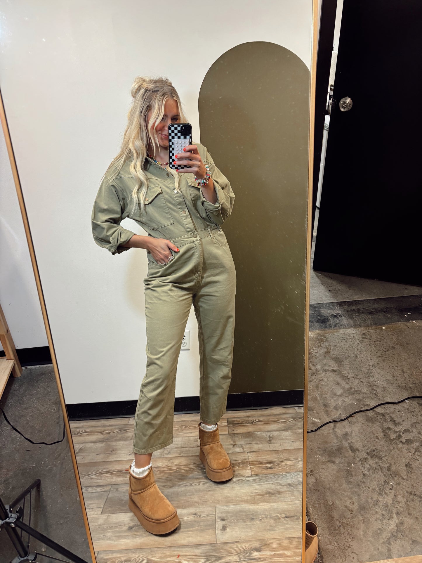 Jeanette Utility Jumpsuit (Sage)