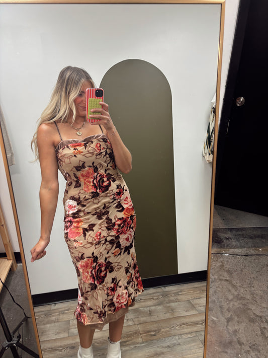 Autumn Garden Velvet Midi Dress