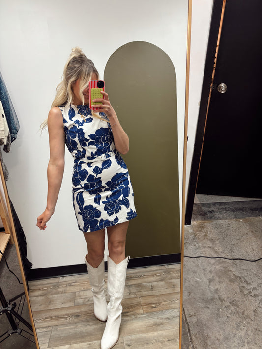 Sharon Print Mini Dress (Blue)