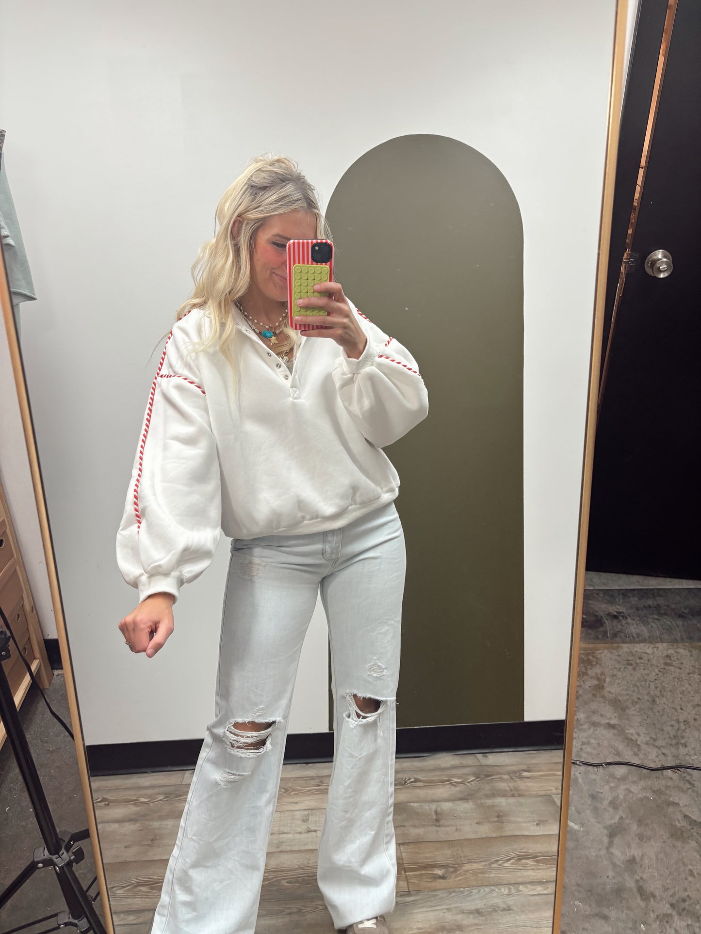 Alexa Contrast Piping Pullover (White)