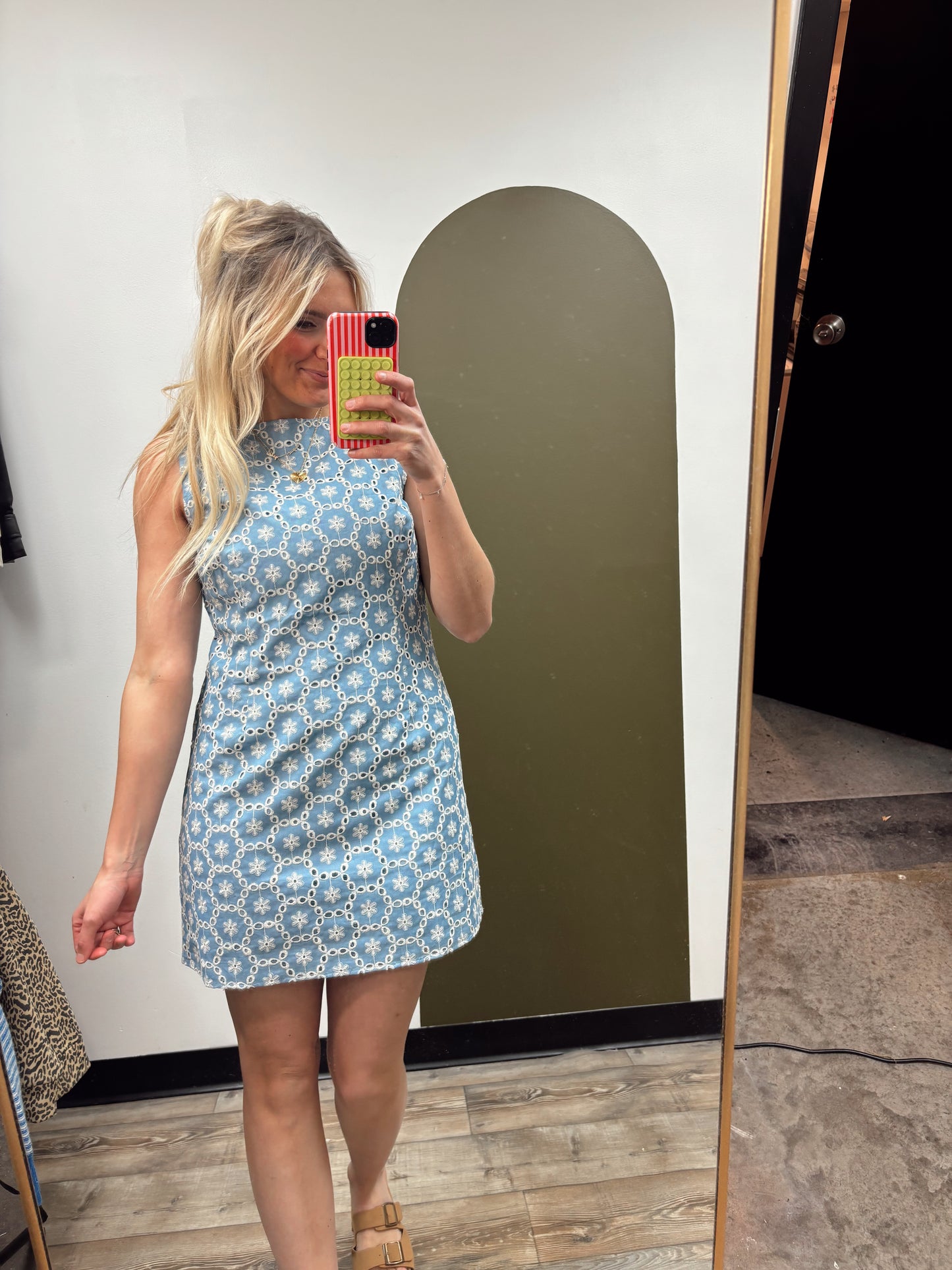 Eyelet Emb Mini Dress (Blue)