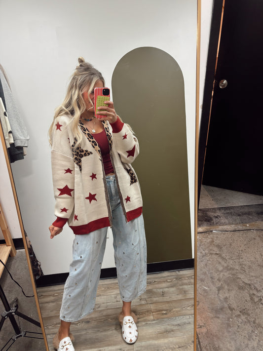 Leopard Star Button Cardigan