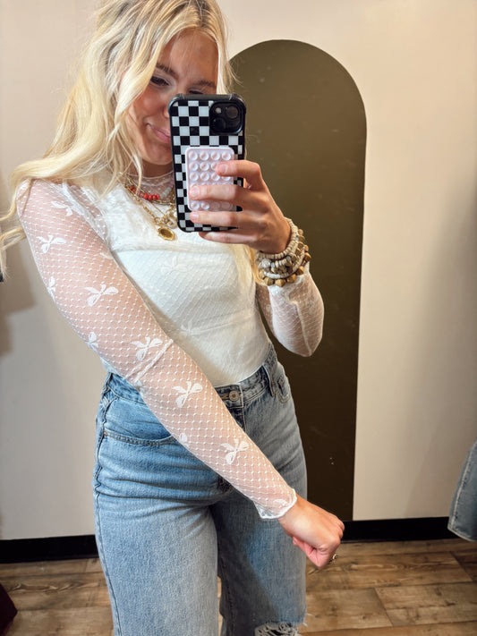 Sheer Bow Top (White)
