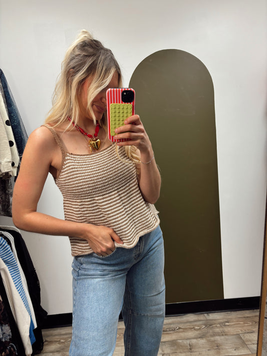 Rhonda Stripe Knit Tank (Tan)