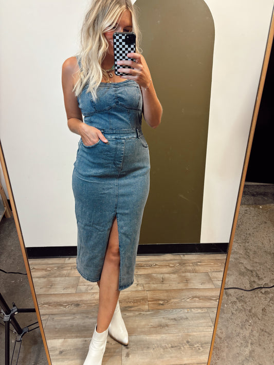 Indigo Denim Midi Dress