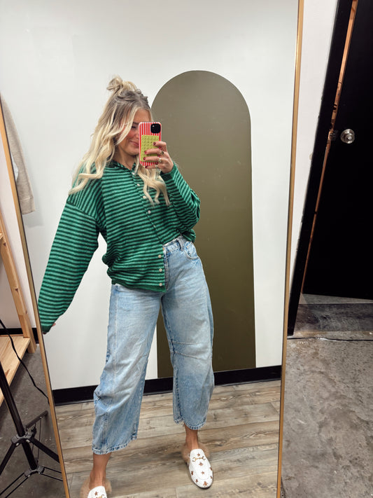 Rolled Hem Cardigan Sweater (Green)