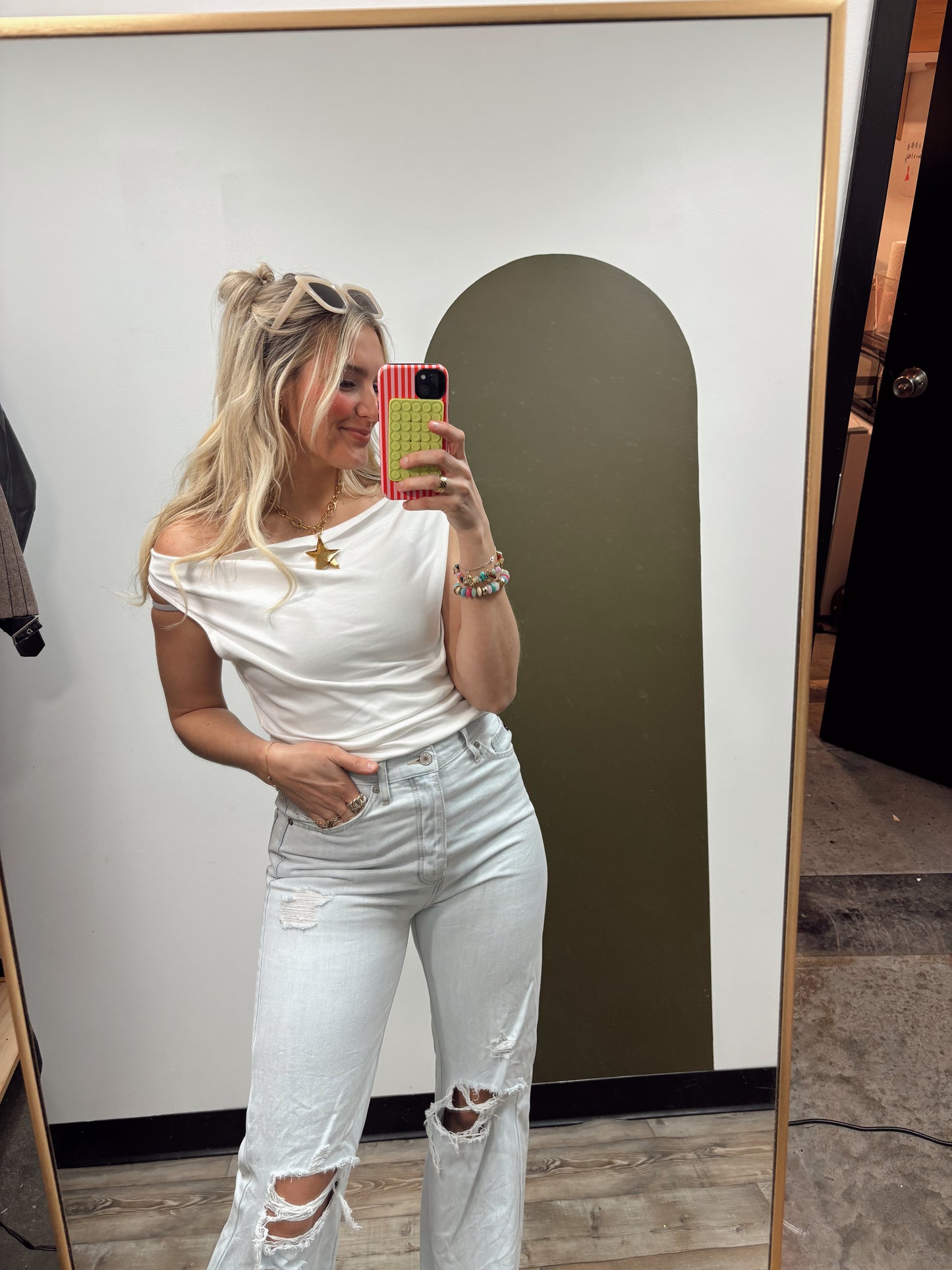 Cowl Neck Detail Top (White)