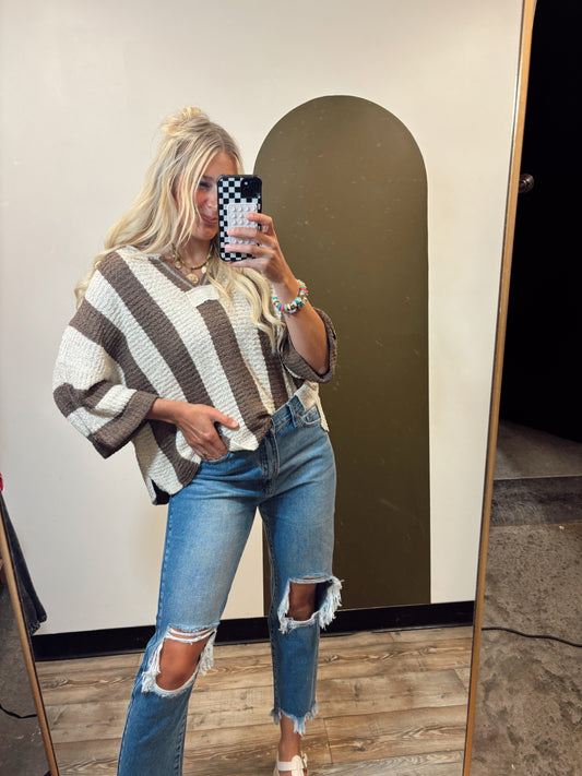 Fall Feels Stripe Top (Brown)