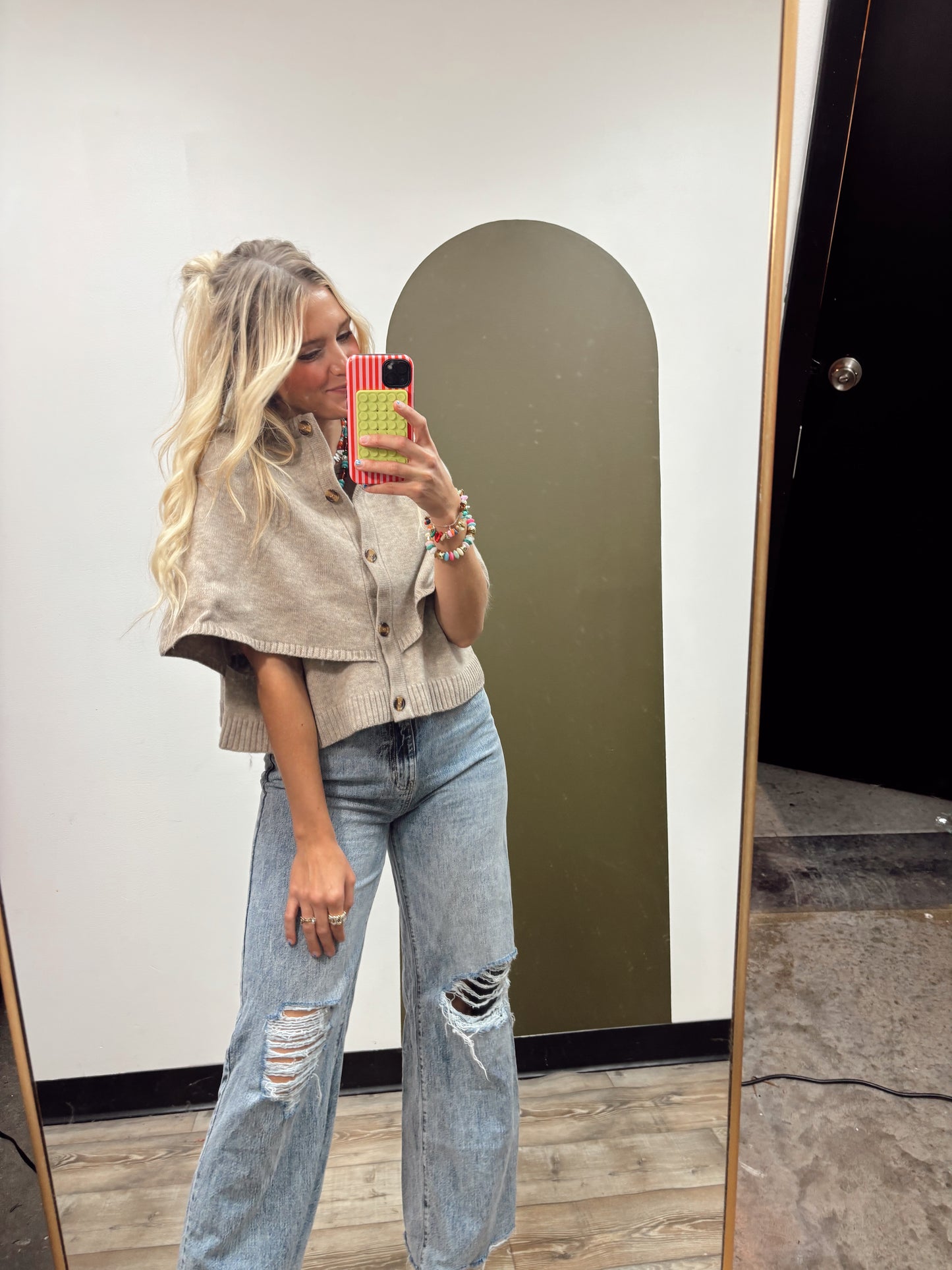 Button Front Cape Top (Taupe)