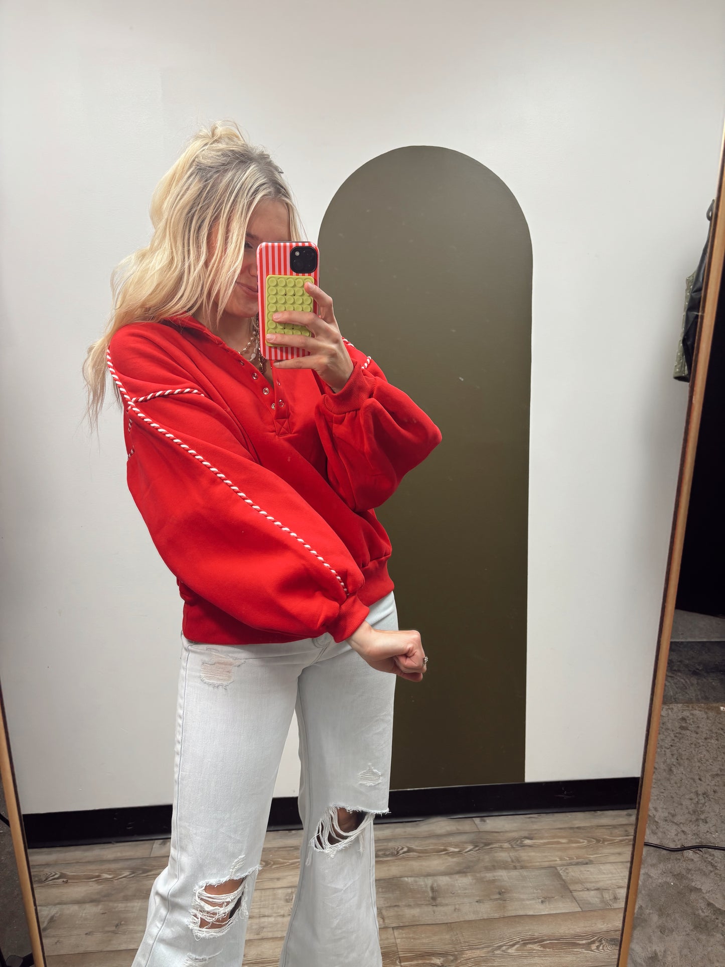 Alexa Contrast Piping Pullover (Red)