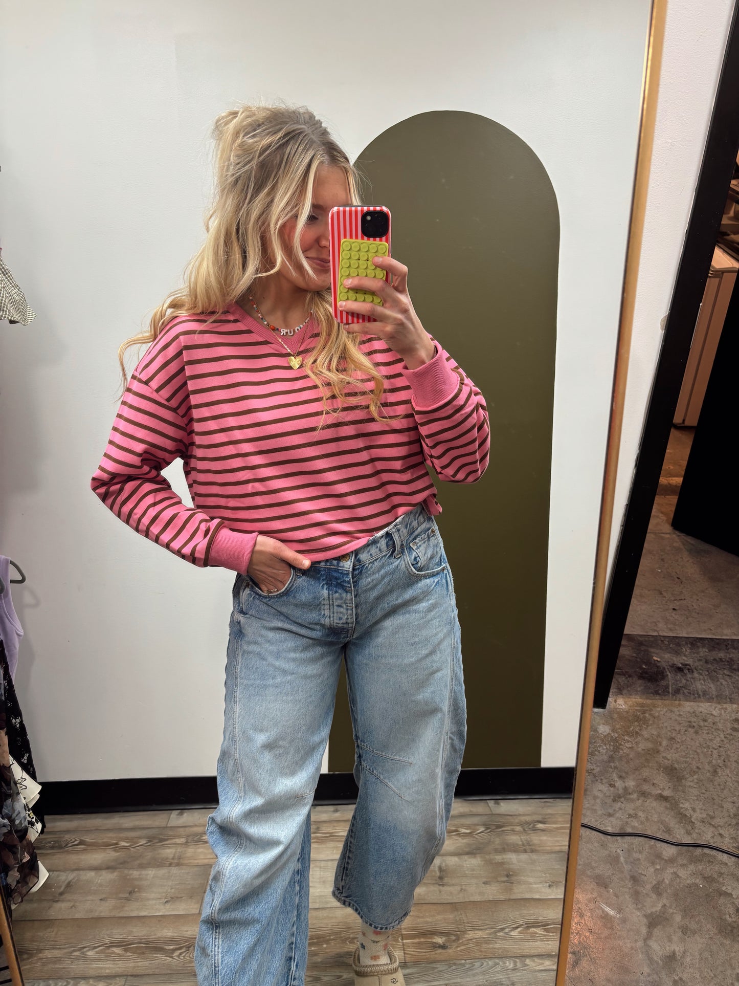 Terry Stripe Top (Brown/Pink)