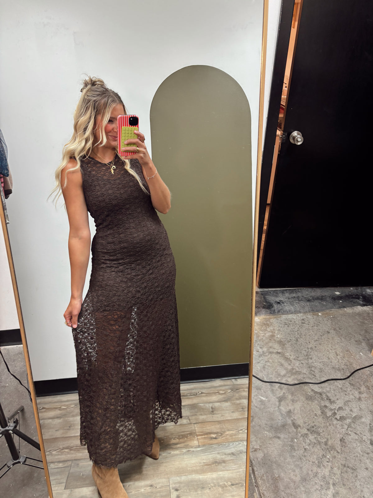 All Is Fair Lace Maxi Dress (Brown)