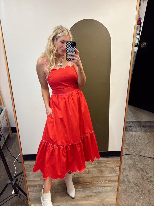 Darla Detail Midi Dress (Red)