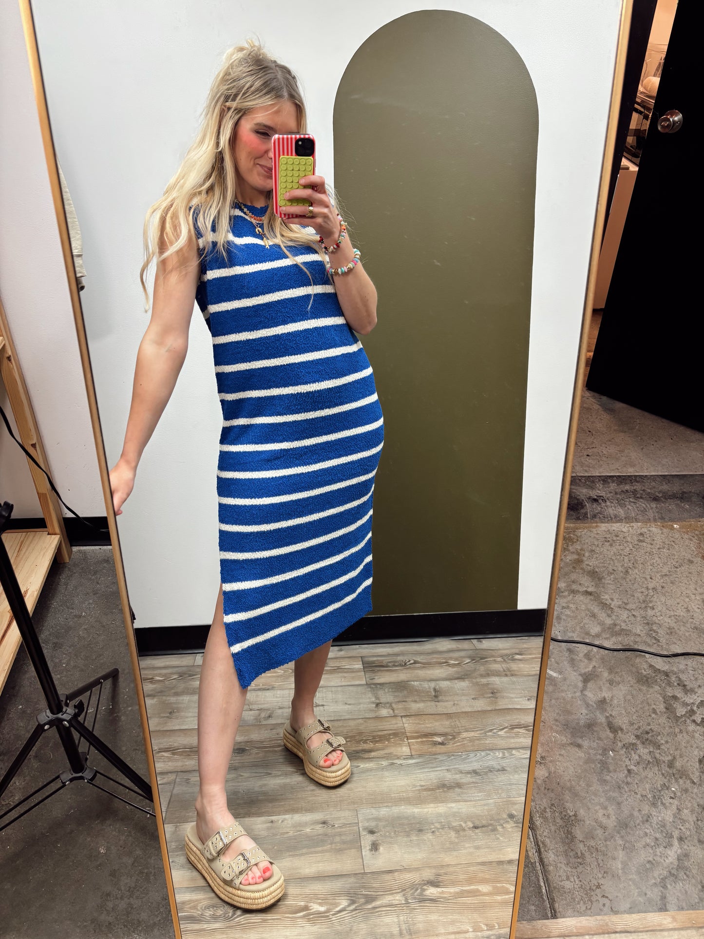 Candy Stripe Knit Dress (Blue)