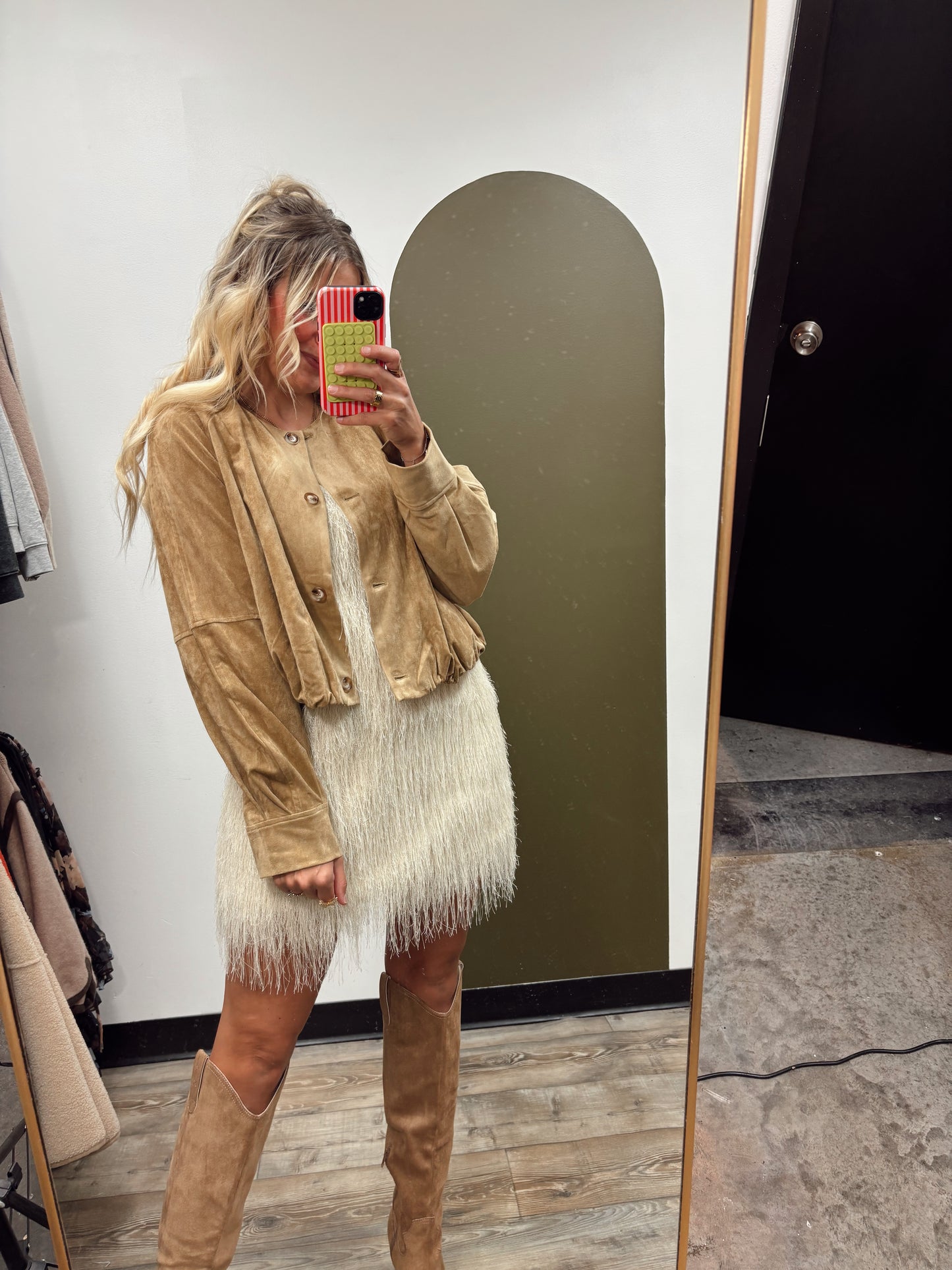 Bubble Crop Button Jacket (Camel)