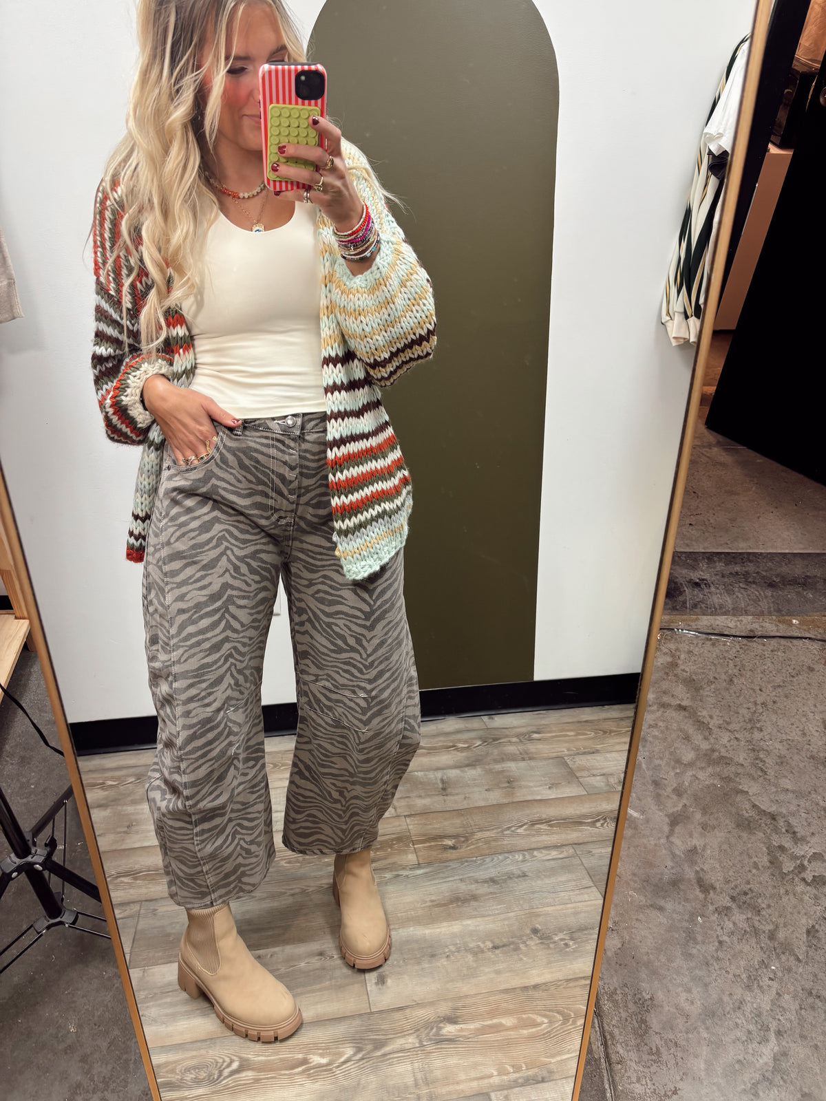 Zebra Print Barrel Jean