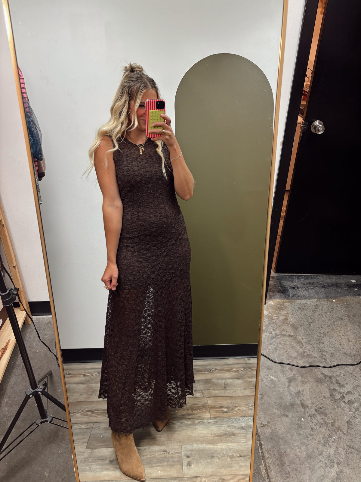 All Is Fair Lace Maxi Dress (Brown)