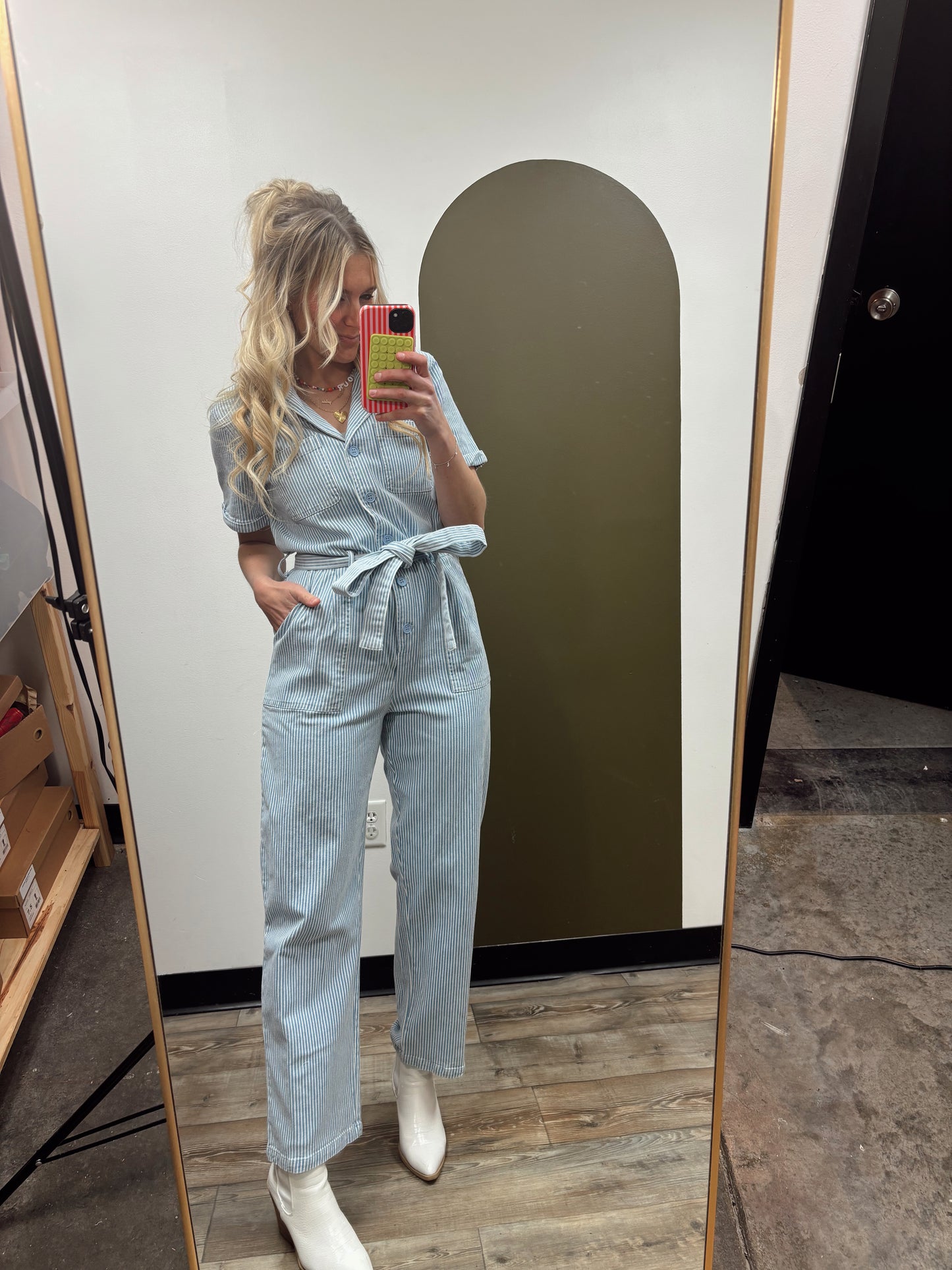 Light Stripe Denim Jumpsuit