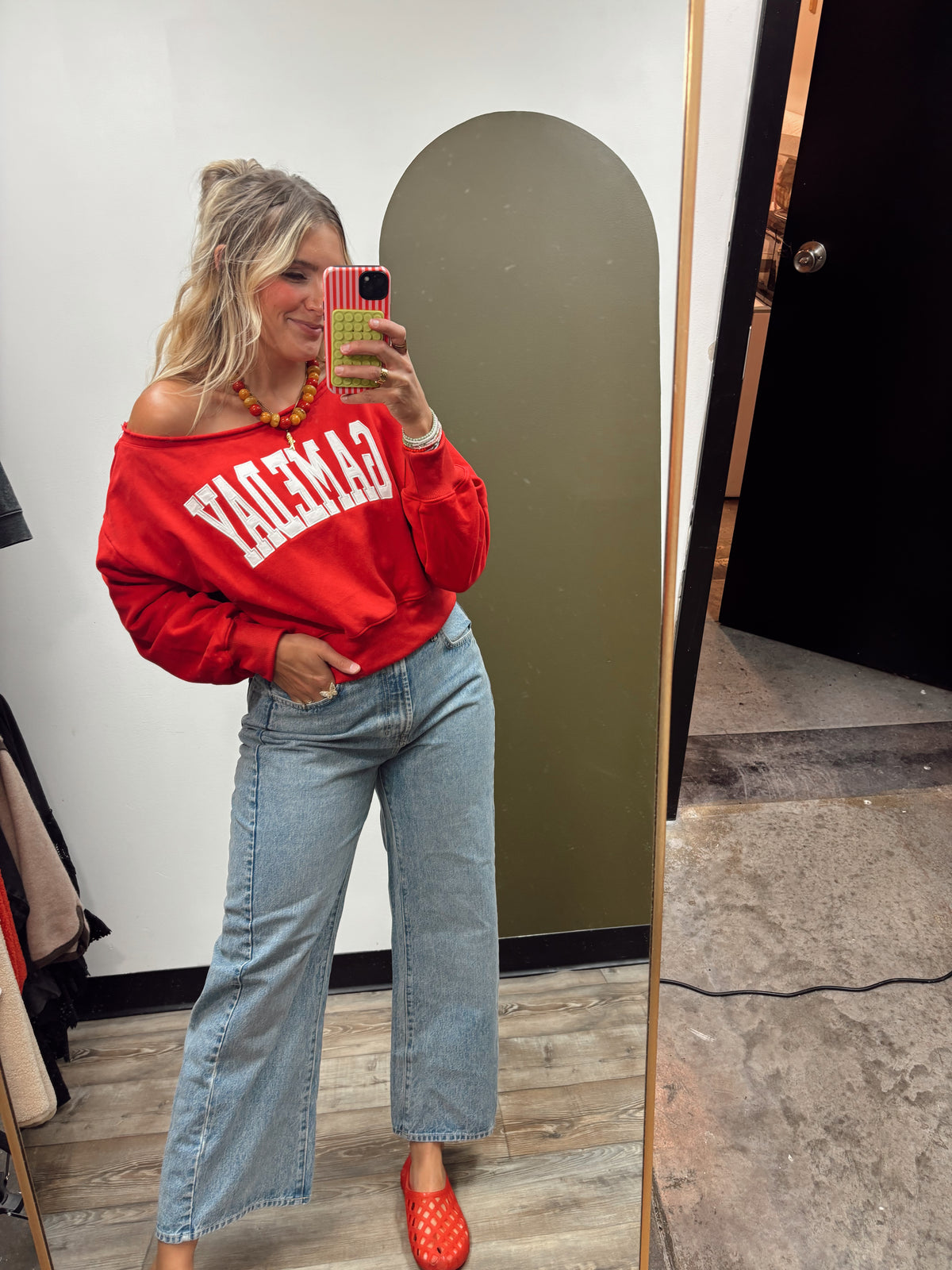 Sydney Game Day Off Shoulder Sweat Top
