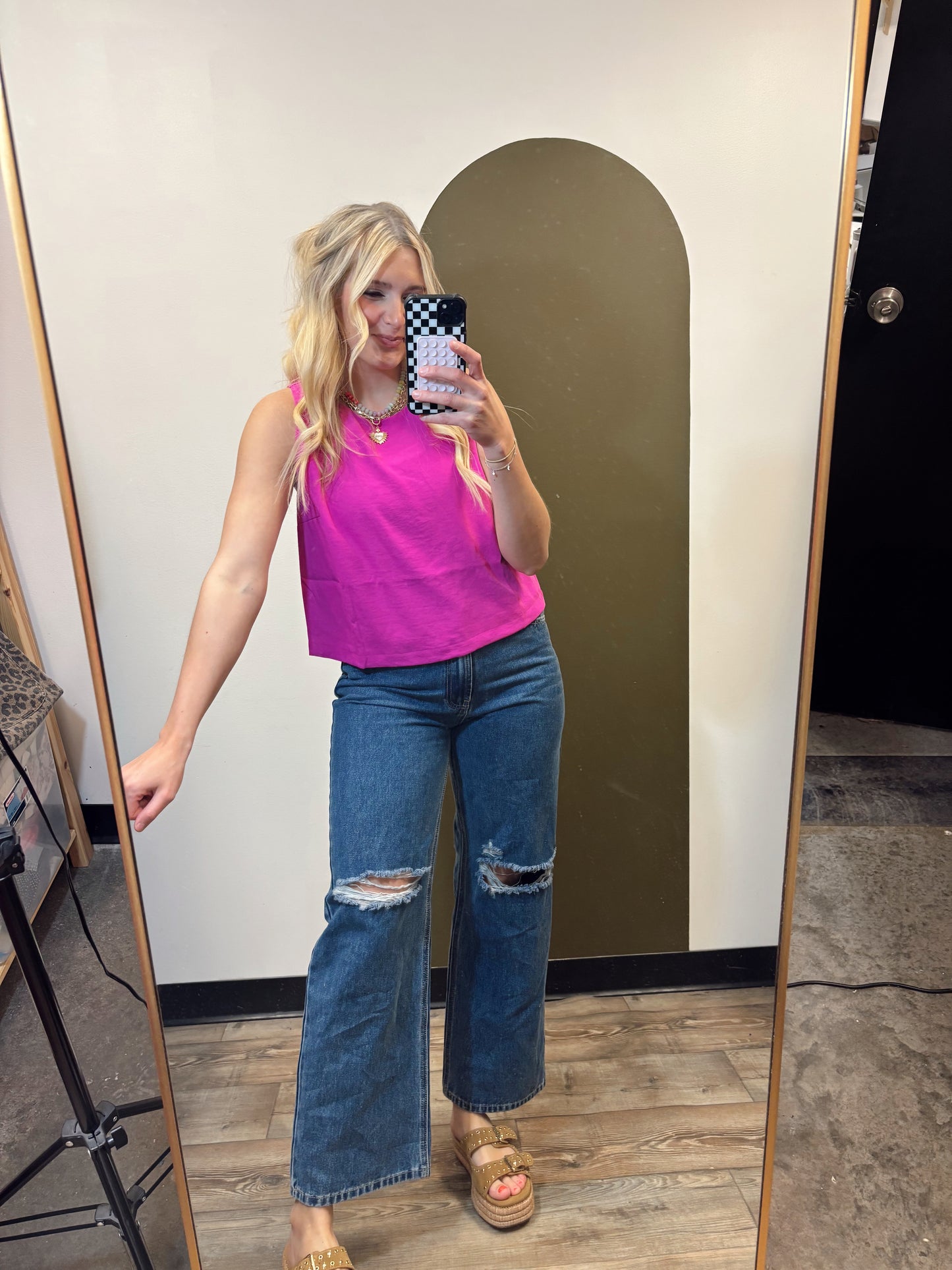 Flamingo Girl Slvless Top (Pink)