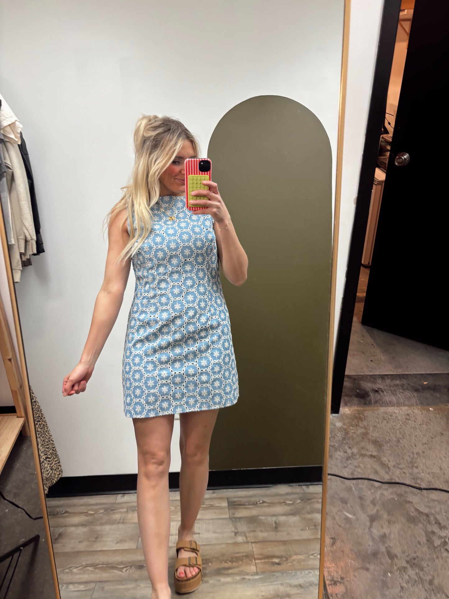 Eyelet Emb Mini Dress (Blue)