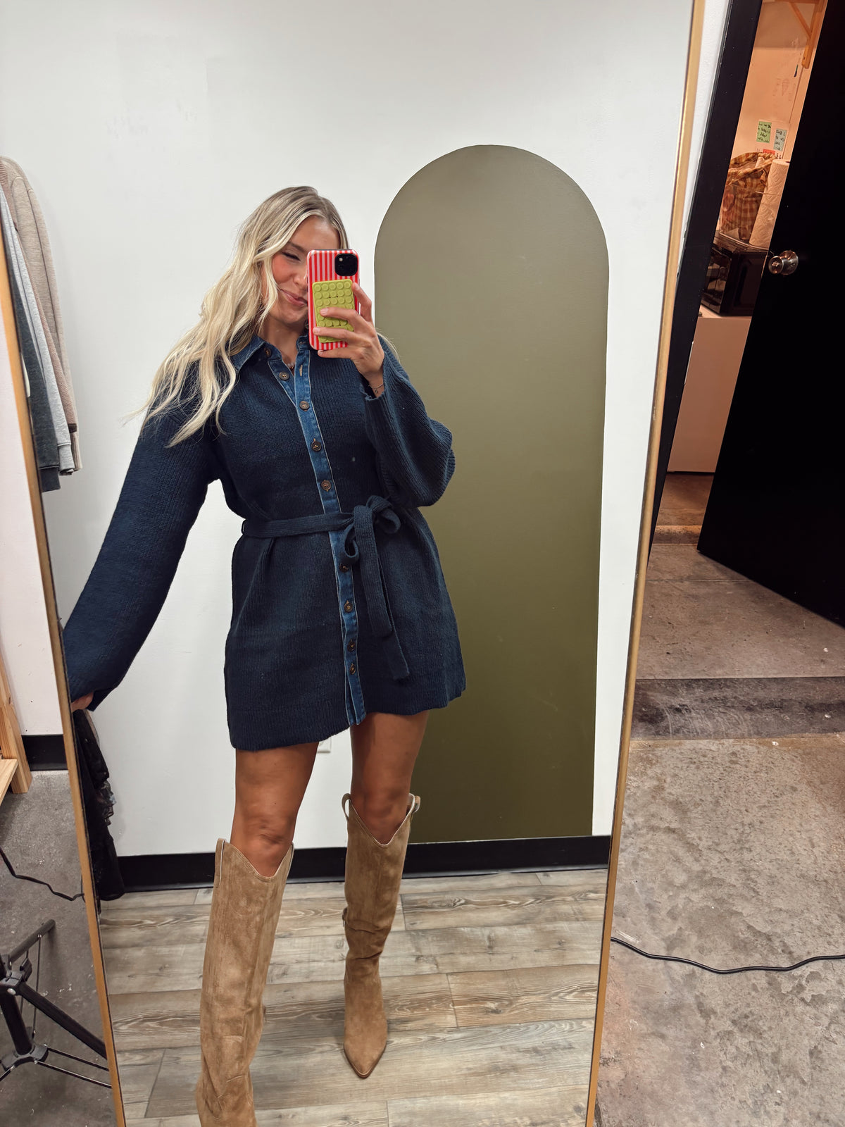 Retro Sweater Dress (Navy)