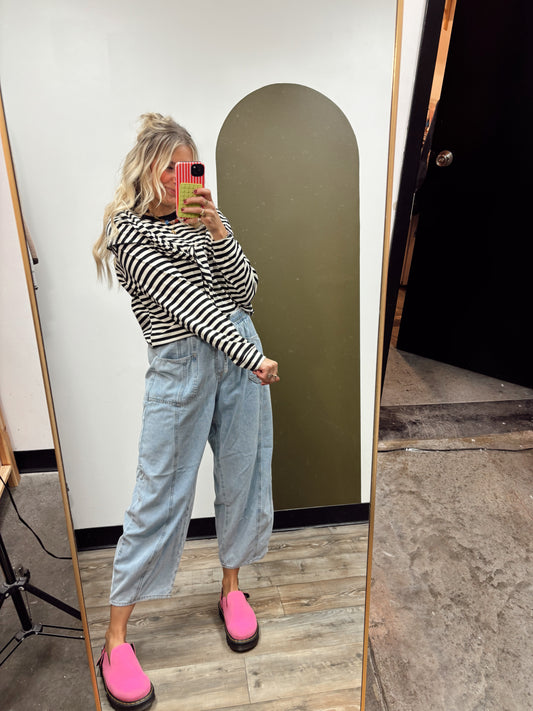 Over My Shoulder Stripe Top (Black)