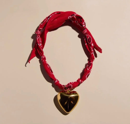 Heart Charm Bandana Necklace (Red)