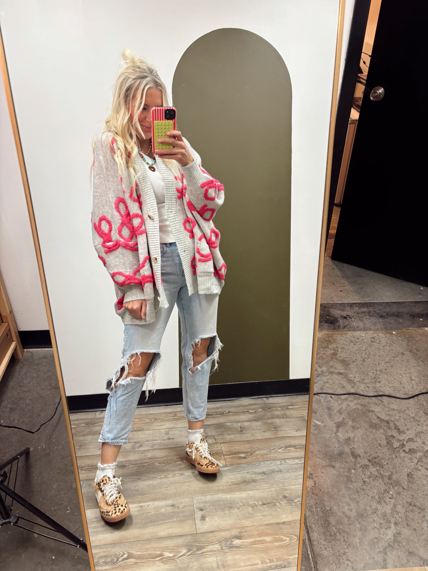 Bow Tied Sweater Cardigan (Grey)